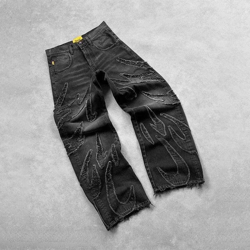 Retro Bat Pattern Lazy Embroidered Loose Jeans by GJG Denim