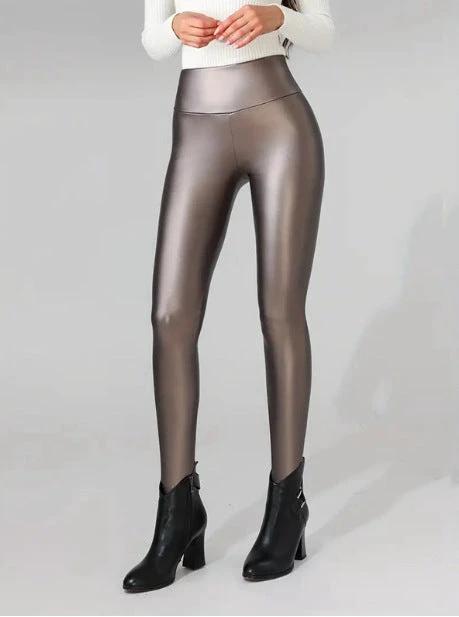 Slim Fit Hip Raise Leather Pants Thin Velvet Outdoor Casual Leggings by GJG Denim