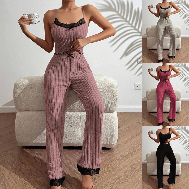 Love Sling Vest Pajamas Women Can Outer Wear Trousers Two-piece Suit by GJG Denim