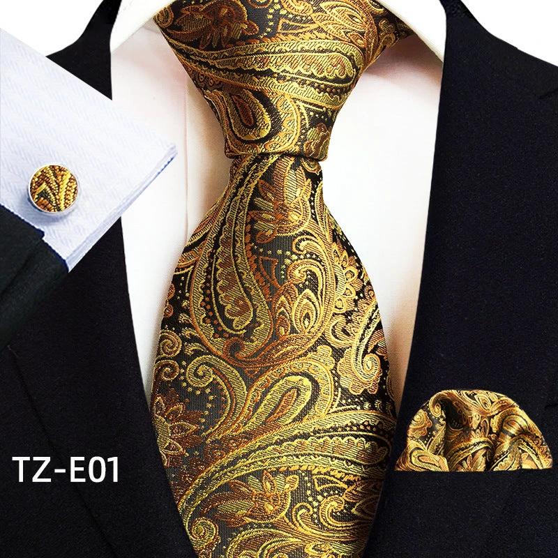 Men's Paisley Tie Square Scarf Pocket Square Cufflinks Three-piece Set by GJG Denim