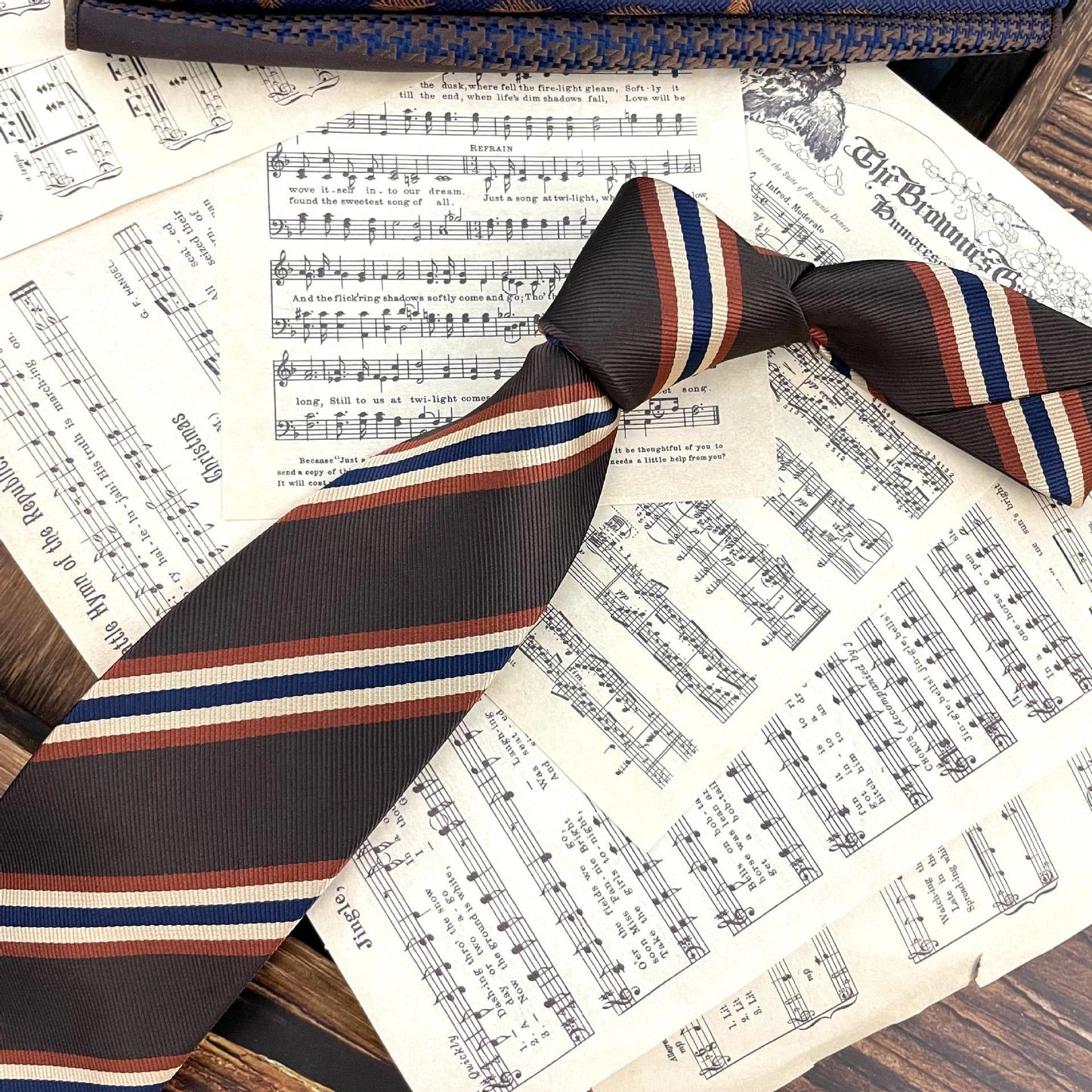 Men's Ties Retro Coffee Color Orange Red Striped Tie Hand Hit 8CM by GJG Denim