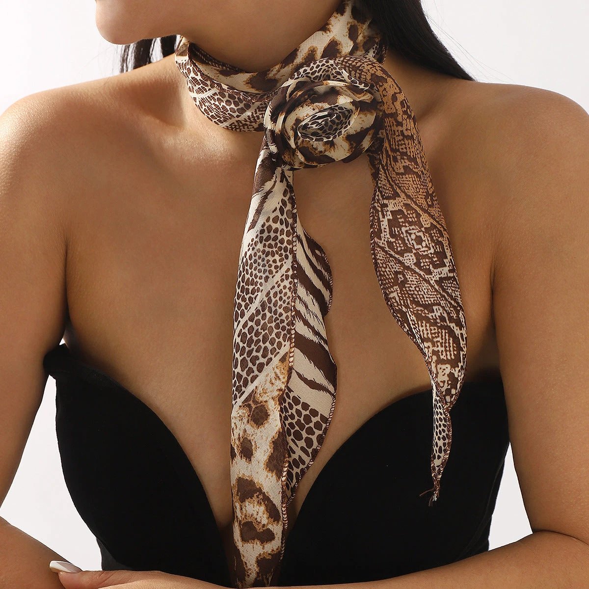 Silk Scarf Strip High-grade Leopard Print Polka Dot Rose by GJG Denim