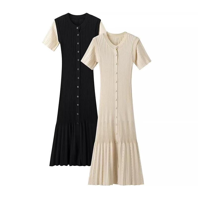 Women's Clothing Fashionable Knitted Single Row Dress by GJG Denim
