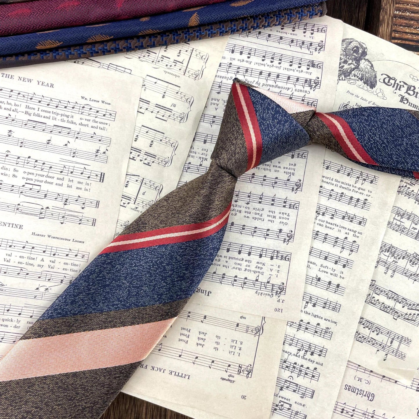 Men's Ties Retro Coffee Color Orange Red Striped Tie Hand Hit 8CM by GJG Denim