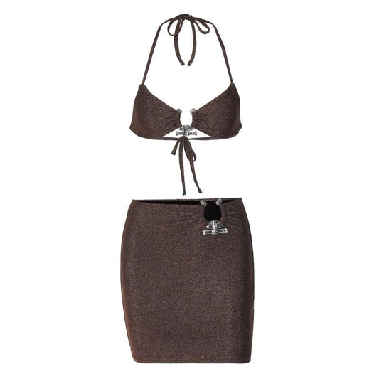 Summer New Night Club Style Sexy Lace-up Chest-wrapped Hip Skirt Two-piece Suit by GJG Denim