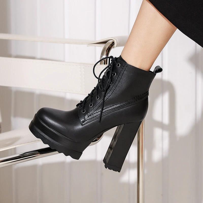 Women's Chunky Heel Waterproof Platform High Heel Boots by GJG Denim