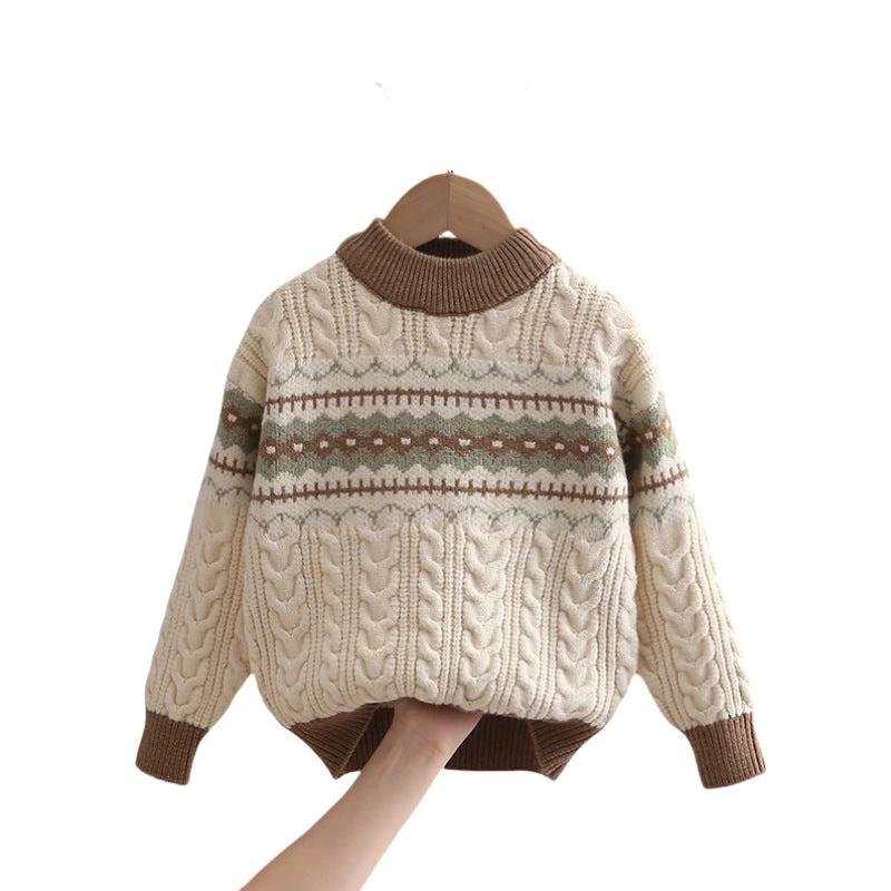 Children's Warm Color Matching Knitted Bottoming Shirt by GJG Denim