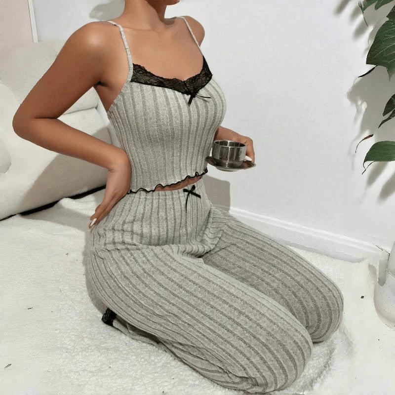 Love Sling Vest Pajamas Women Can Outer Wear Trousers Two-piece Suit by GJG Denim