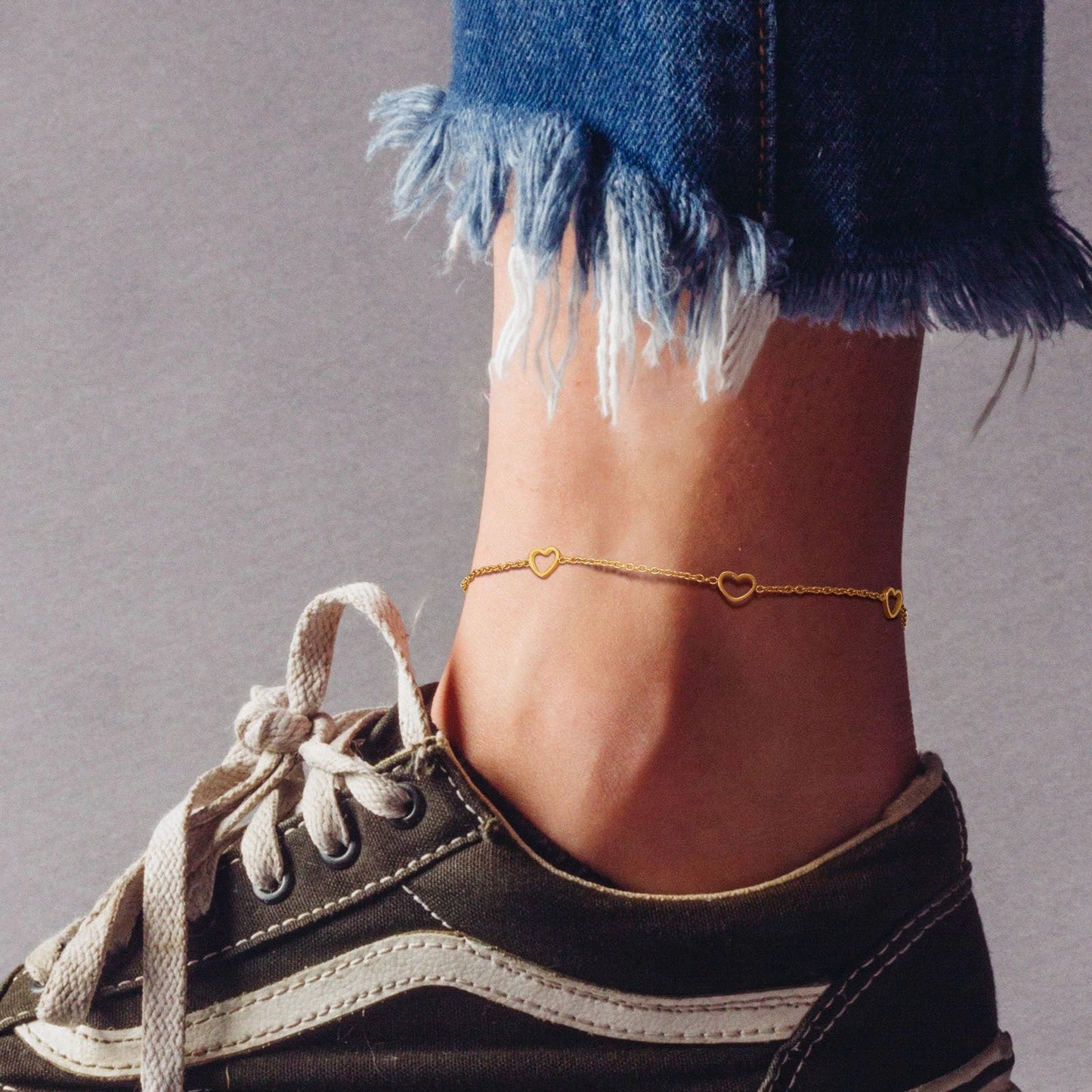 1 Piece Stainless Steel Five Hollow Heart Shaped Love Anklets by GJG Denim