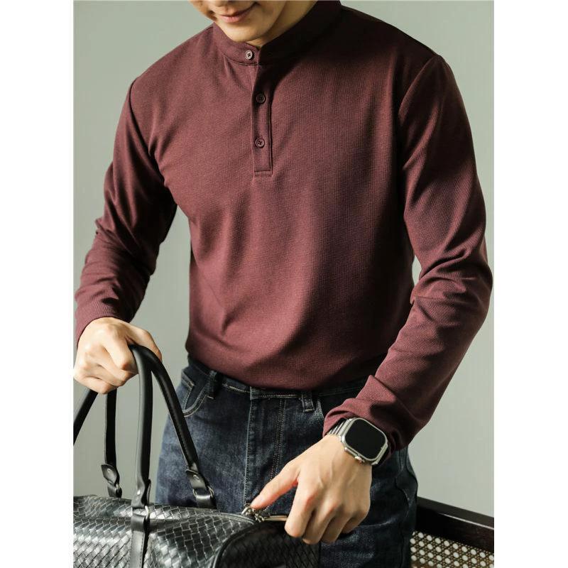Men's Long Sleeve Polo Simple Solid Color Shirt by GJG Denim