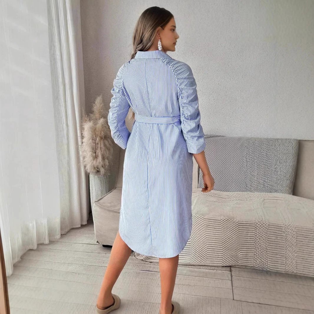 Women's Striped Lapel Button Casual Maternity Wear by GJG Denim