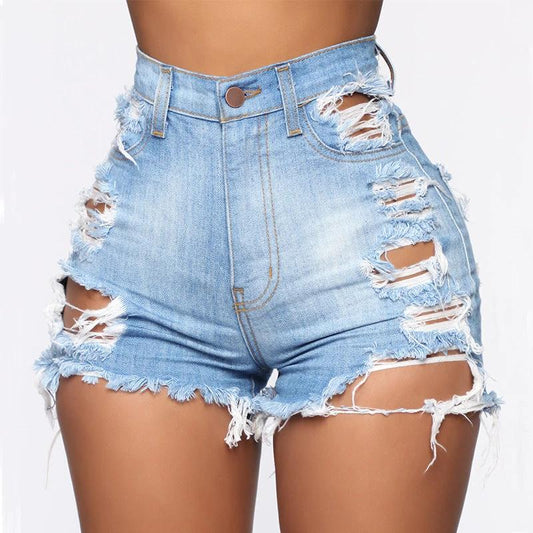 High Elastic Ripped Jeans Denim Shorts For Women by GJG Denim