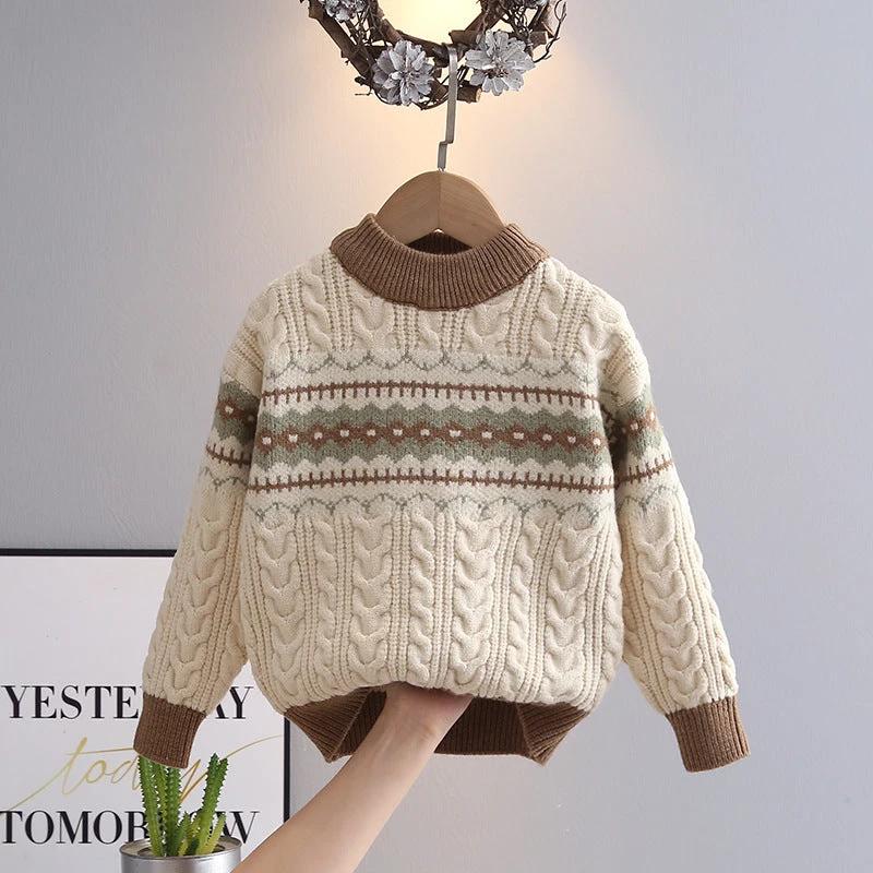 Children's Warm Color Matching Knitted Bottoming Shirt by GJG Denim