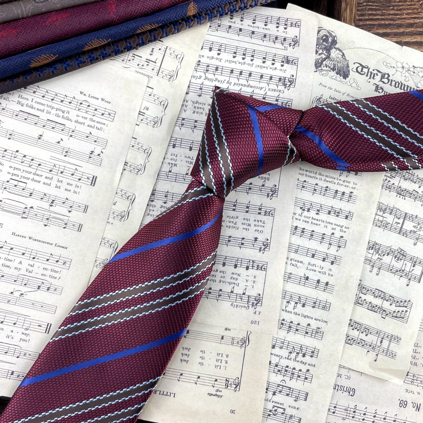 Men's Ties Retro Coffee Color Orange Red Striped Tie Hand Hit 8CM by GJG Denim