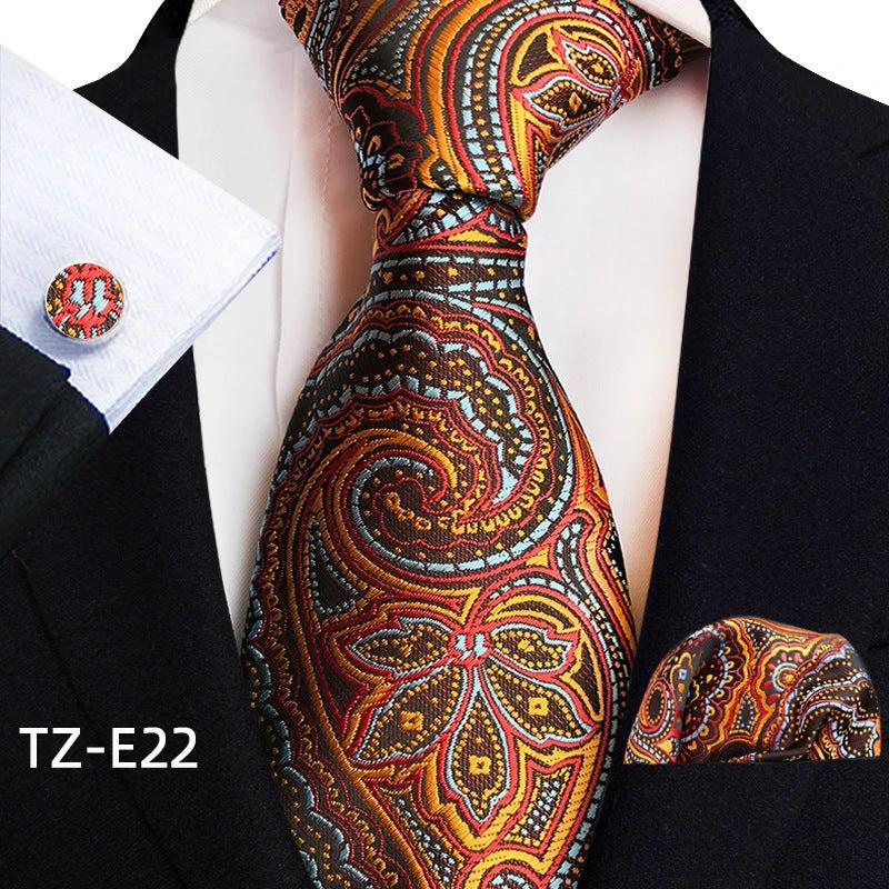 Men's Paisley Tie Square Scarf Pocket Square Cufflinks Three-piece Set by GJG Denim
