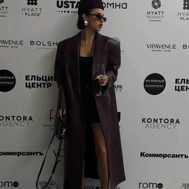 Elegant Retro Wine Red Jacket Trench Coat Women by GJG Denim