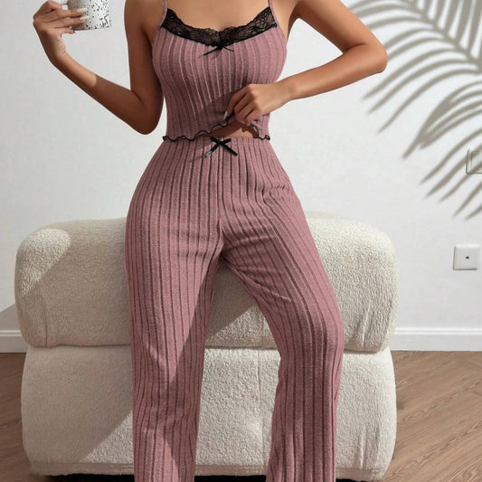 Love Sling Vest Pajamas Women Can Outer Wear Trousers Two-piece Suit by GJG Denim
