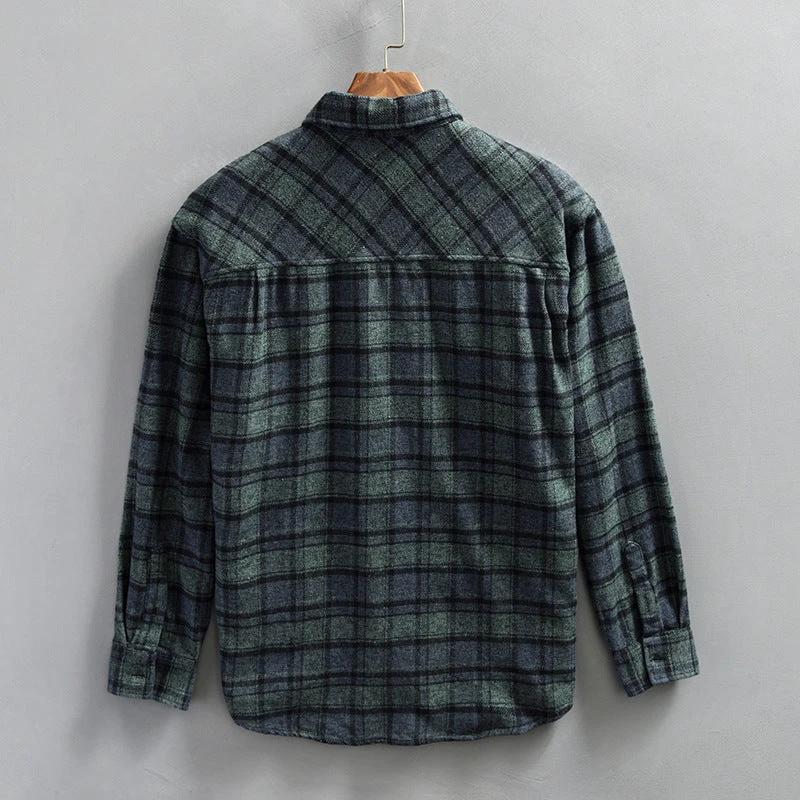 Men's Retro Plaid Long Sleeve Casual Shirt by GJG Denim
