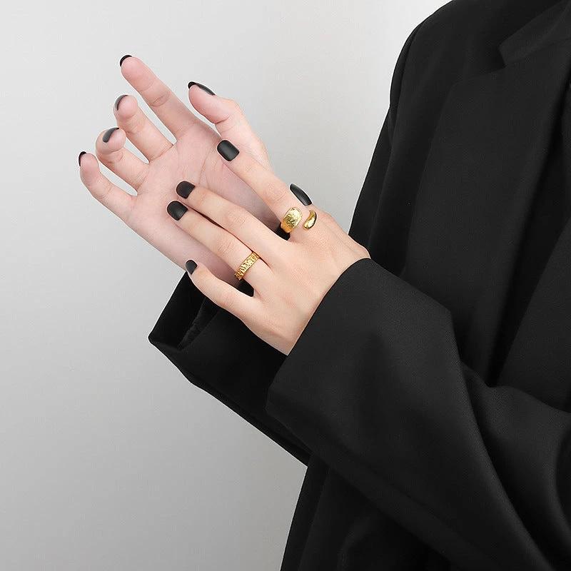 Irregular Concave And Convex Water Drop Gold And Silver Ring by GJG Denim