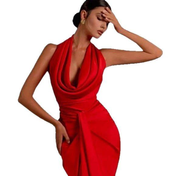 Sexy Slim Fit Slimming Halter Pendant Collar Backless Dress V-neck by GJG Denim