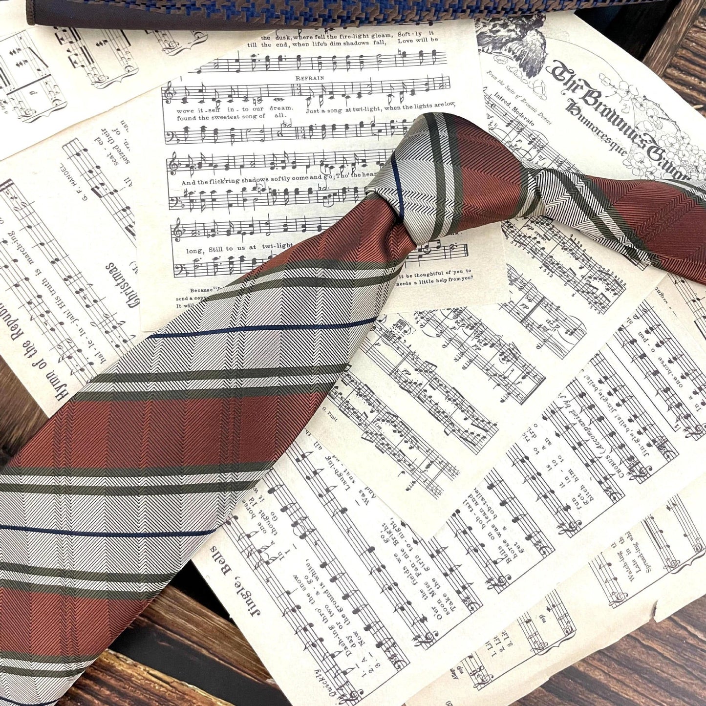 Men's Ties Retro Coffee Color Orange Red Striped Tie Hand Hit 8CM by GJG Denim