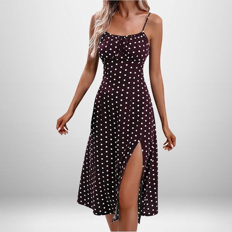 European And American Amazon New Women's Fashion Printed Self-tie Slit Sling Dress by GJG Denim