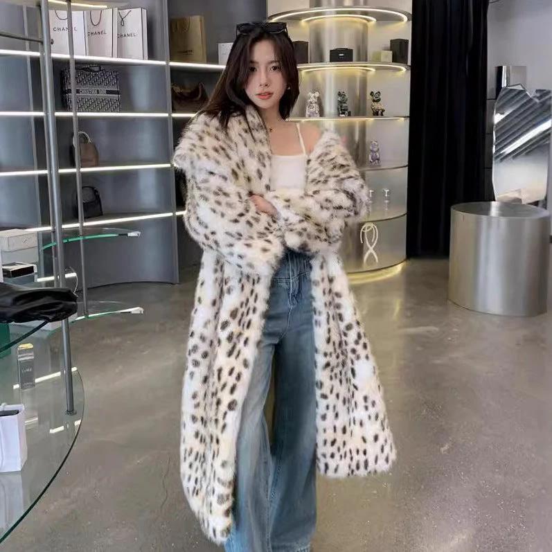 Korean Weaving Lapel Ruffled Fur Trench Coat by GJG Denim