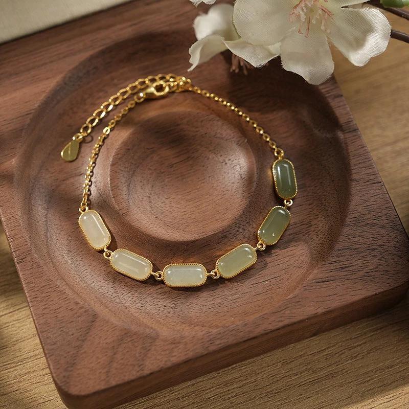 Silver Hetian Jade Gradient Bracelet Light Luxury Advanced by GJG Denim