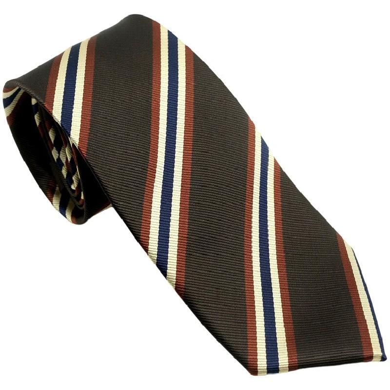 Men's Ties Retro Coffee Color Orange Red Striped Tie Hand Hit 8CM by GJG Denim