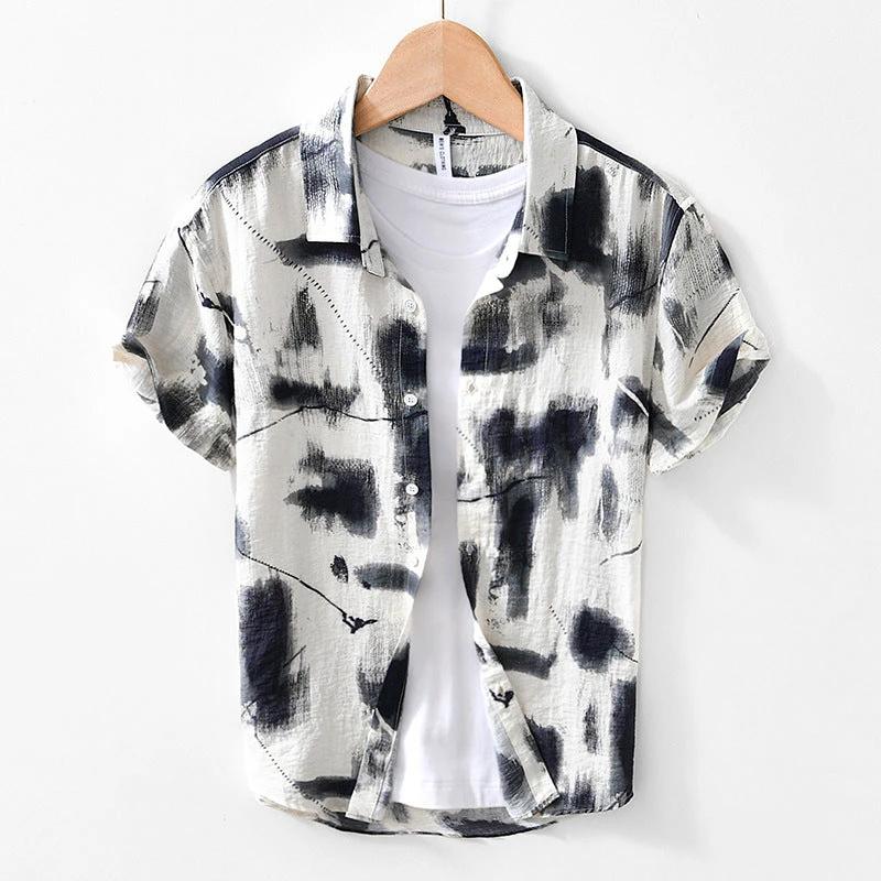 Men's Japanese Style Printed Short-sleeved Shirt by GJG Denim