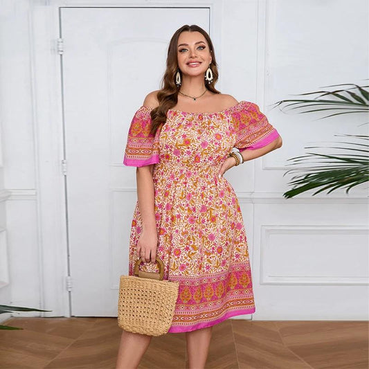 Plus Size Women Clothing Short Sleeve Bohemian Dress Holiday Beach Dress Summer by Lady Ros