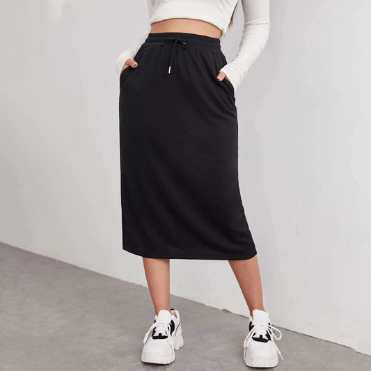 Sports Leisure Commute Loose Elastic Waist Solid Skirt by GJG Denim