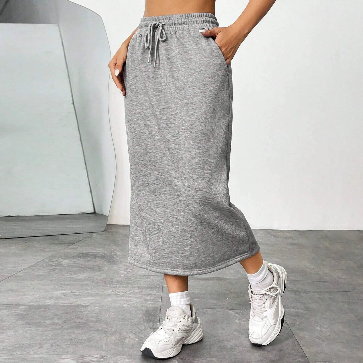 Sports Leisure Commute Loose Elastic Waist Solid Skirt by GJG Denim