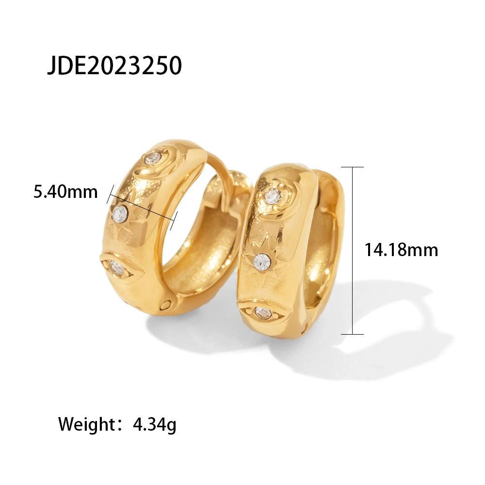 18K Gold-plated Stainless Steel XINGX Devil's Eye Cubic Oxidation Inlaid White Diamond Hoop Earrings by GJG Denim