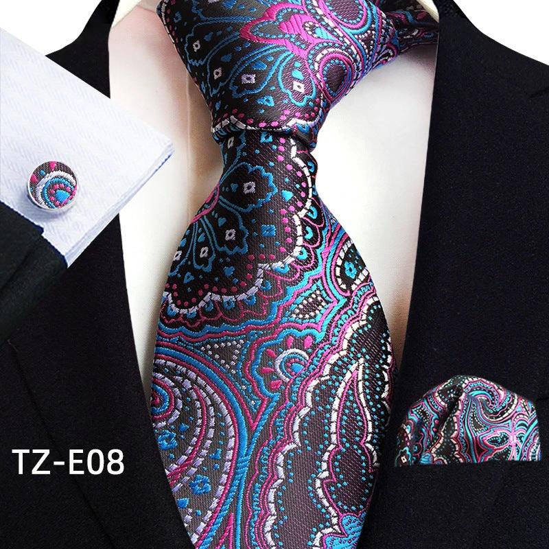 Men's Paisley Tie Square Scarf Pocket Square Cufflinks Three-piece Set by GJG Denim