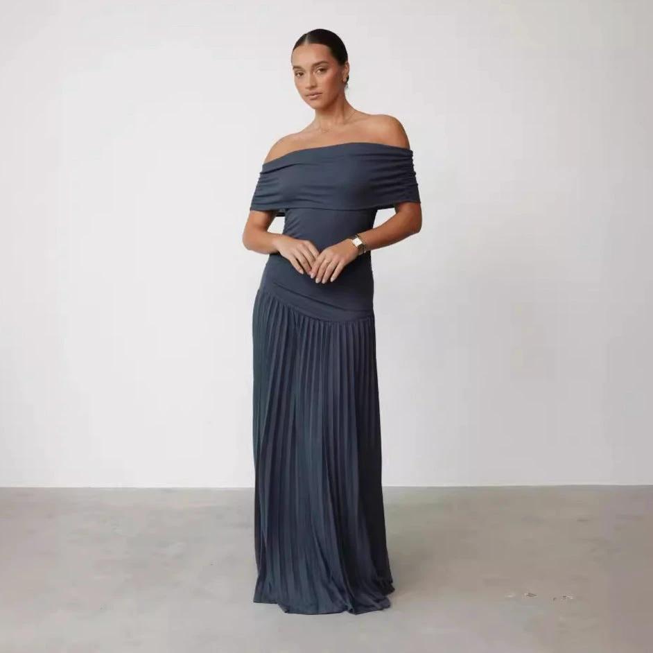 Off-shoulder Pleated New Versatile Dress by GJG Denim