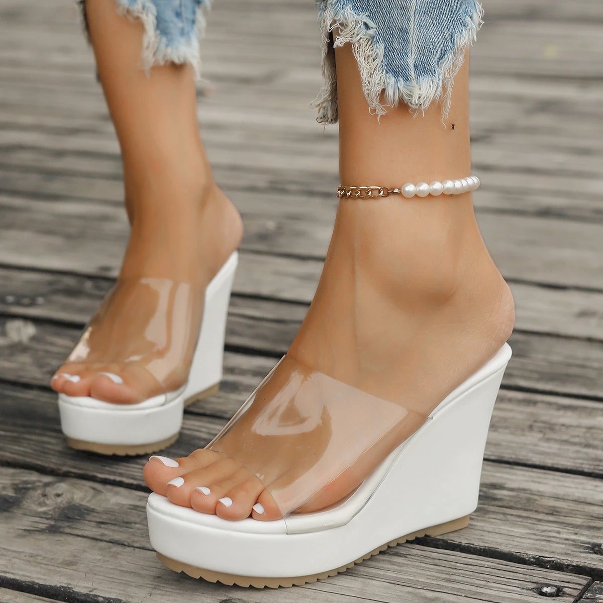 Fashion Wedge Transparent Sandals by GJG Denim