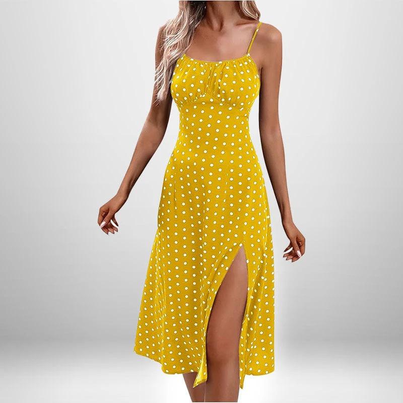 European And American Amazon New Women's Fashion Printed Self-tie Slit Sling Dress by GJG Denim