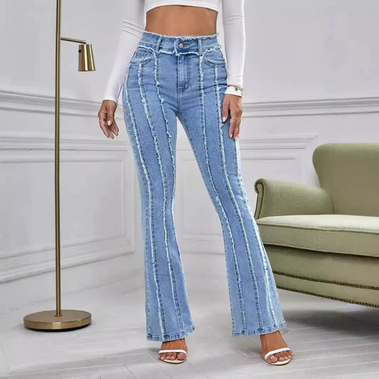 Slightly Flared Wadding Edge Jeans For Women by GJG Denim