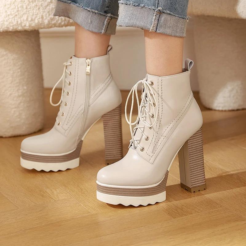 Women's Chunky Heel Waterproof Platform High Heel Boots by GJG Denim