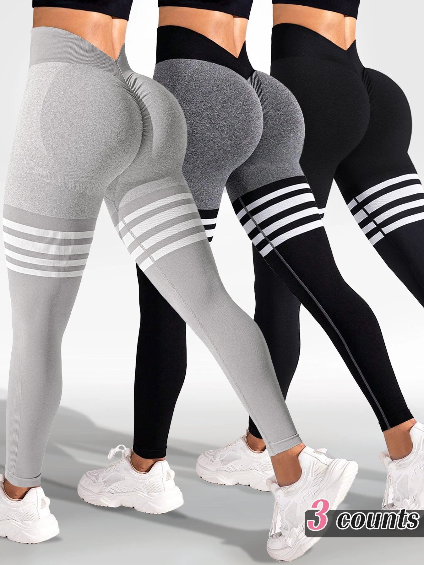 Striped Outdoor Sports Tights High Waist Hip Lift Running Exercise Workout Pants by GJG Denim