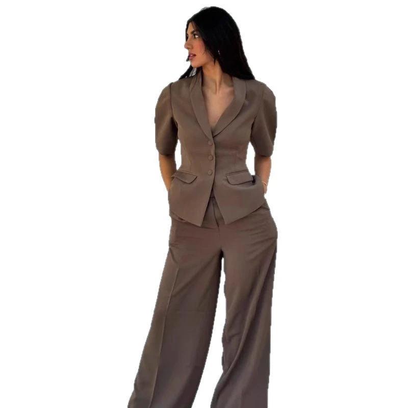 Women's Fashion Casual Elegant Solid Color Short Sleeve Suit by GJG Denim