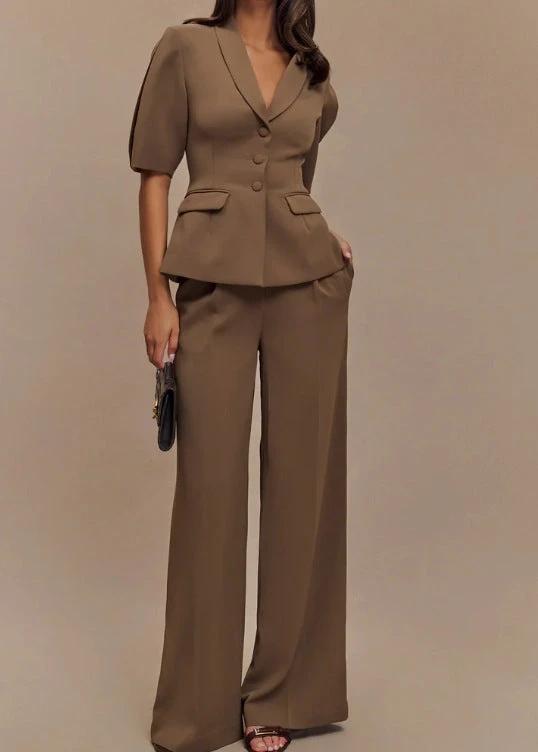 Women's Fashion Casual Elegant Solid Color Short Sleeve Suit by GJG Denim