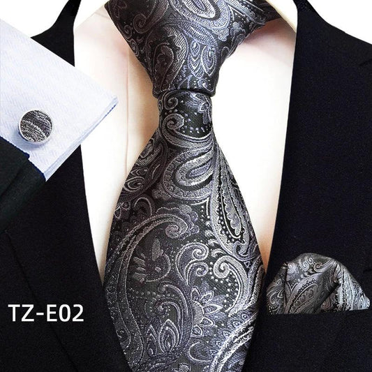 Men's Paisley Tie Square Scarf Pocket Square Cufflinks Three-piece Set by GJG Denim
