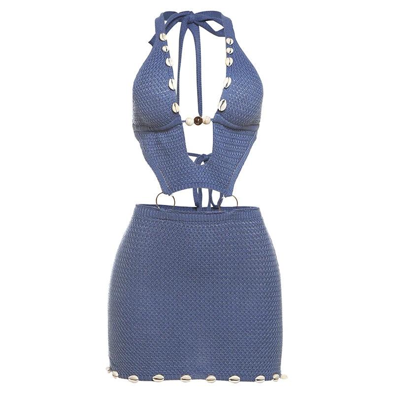 Spring New Knitted Sexy Beaded Slim Fit Hollow Dress by GJG Denim