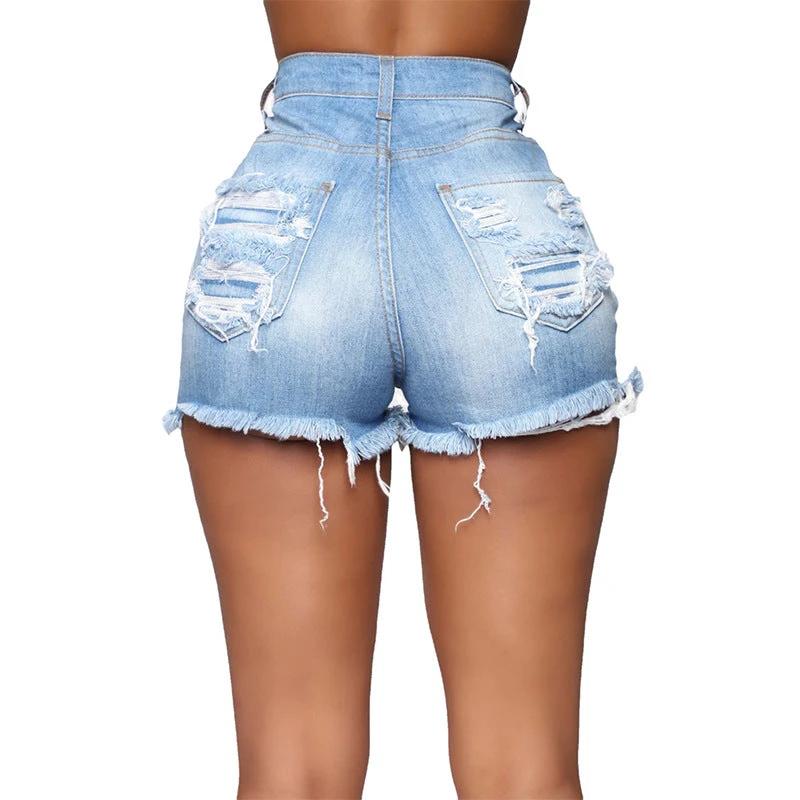 High Elastic Ripped Jeans Denim Shorts For Women by GJG Denim