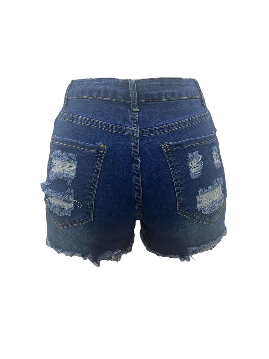High Elastic Ripped Jeans Denim Shorts For Women by GJG Denim