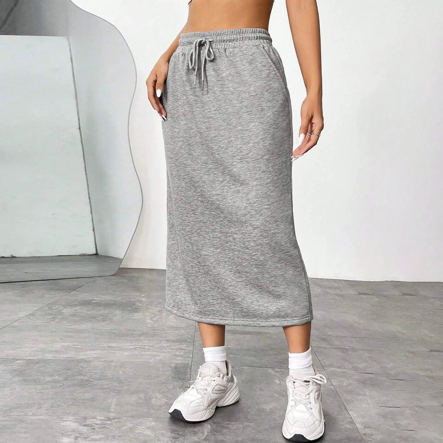 Sports Leisure Commute Loose Elastic Waist Solid Skirt by GJG Denim