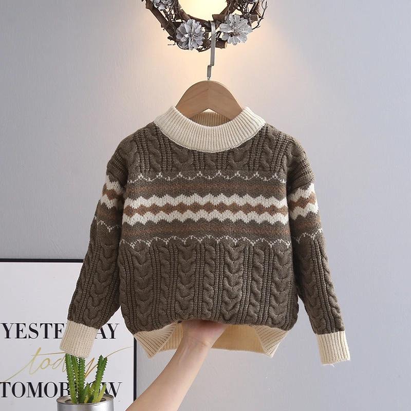 Children's Warm Color Matching Knitted Bottoming Shirt by GJG Denim