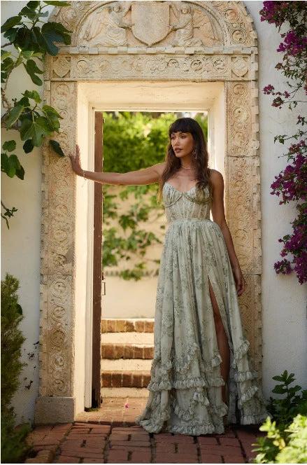 French Halter ruffle Dress Front Split by GJG Denim